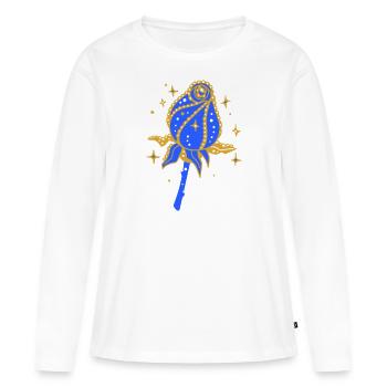 Rose dorée avec paillettes - T-shirt manches longues Premium bio Femme - blanc - Devant - Julia (174cm)