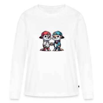Deux copains loutres mignons copains pour toujours - T-shirt manches longues Premium bio Femme - blanc - Devant - Julia (174cm)