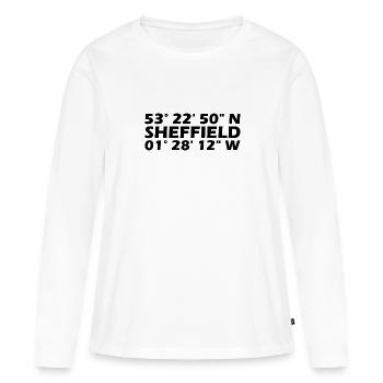 Coordonnées de Sheffield - T-shirt manches longues Premium bio Femme - blanc - Devant - Julia (174cm)