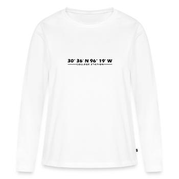 Coordonnées de College Station - T-shirt manches longues Premium bio Femme - blanc - Devant - Julia (174cm)