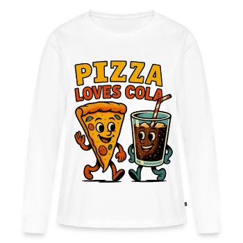 Pizza et Cola Happy Duo Design - T-shirt manches longues Premium bio Femme - blanc - Devant - Julia (174cm)