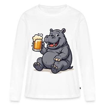 Hippopotame avec une pinte de bière - T-shirt manches longues Premium bio Femme - blanc - Devant - Julia (174cm)