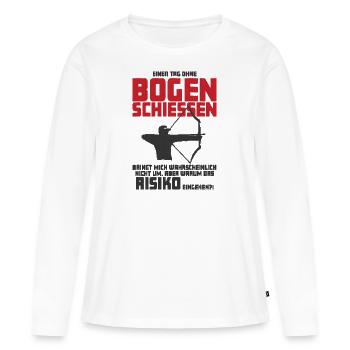 Bogenschießen Fan T-Shirt Archery Knittered Look - Frauen Premium Bio Langarmshirt - Weiß - Vorne - Julia (174cm)