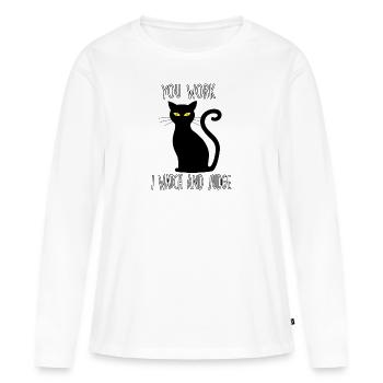 Propriétaire de chat Cadeau Mignon Lazy Cat Outfit - T-shirt manches longues Premium bio Femme - blanc - Devant - Julia (174cm)