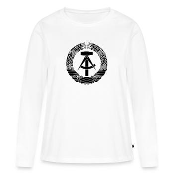 Armoiries DDR (noir) - T-shirt manches longues Premium bio Femme - blanc - Devant - Julia (174cm)