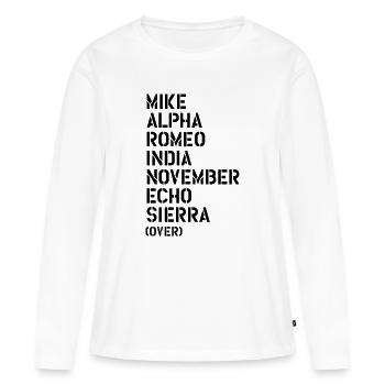 Mike Alpha Romeo India... over - MARINES - T-shirt manches longues Premium bio Femme - blanc - Devant - Julia (174cm)