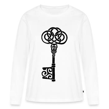Schwarzer keltischer Schlüssel - Frauen Premium Bio Langarmshirt - Weiß - Vorne - Julia (174cm)