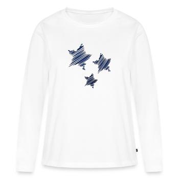 STERN. STERNE. STERN. STERNE. FEST. JAHRESTAG - Frauen Premium Bio Langarmshirt - Weiß - Vorne - Julia (174cm)