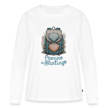 Camino de Santiago, pèlerin, chemin de Compostelle - T-shirt manches longues Premium bio Femme - blanc - Devant - Julia (174cm)