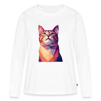 Moderne Polygon Katzenkunst – Buntes Porträt - Frauen Premium Bio Langarmshirt - Weiß - Vorne - Julia (174cm)