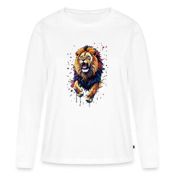 Éruption du lion coloré - T-shirt manches longues Premium bio Femme - blanc - Devant - Julia (174cm)