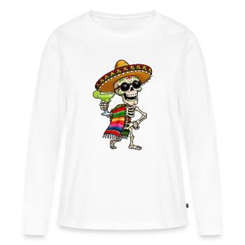 Squelette de la Fiesta avec sombrero et margarita - T-shirt manches longues Premium bio Femme - blanc - Devant - Julia (174cm)