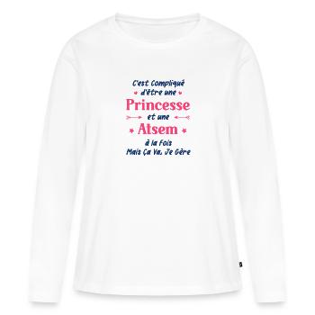 Une super atsem - T-shirt manches longues Premium bio Femme - blanc - Devant - Julia (174cm)