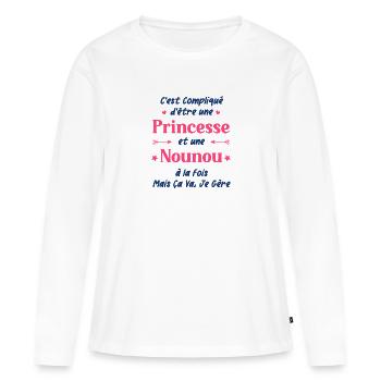 Une super NOUNOU - T-shirt manches longues Premium bio Femme - blanc - Devant - Julia (174cm)