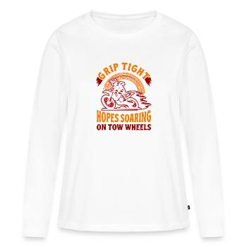 Dirt Biker Riding Hopes Soaring On Tow Wheels Dirt - Frauen Premium Bio Langarmshirt - Weiß - Vorne - Julia (174cm)