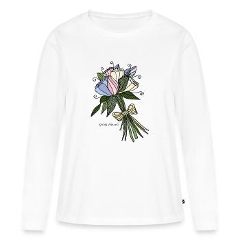 Fleurs printanières - T-shirt manches longues Premium bio Femme - blanc - Devant - Julia (174cm)