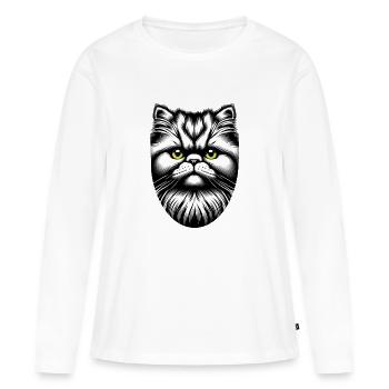 Cat Face - Women's Premium Organic Long Sleeve Shirt - white - Front - Julia (174cm)