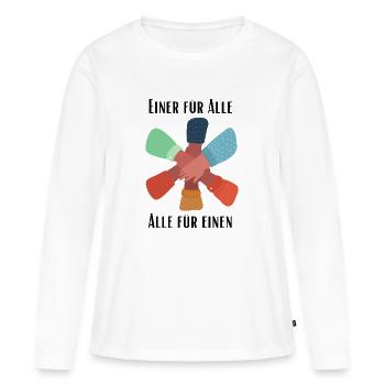 Einer für Alle, Alle für Einen - Frauen Premium Bio Langarmshirt - Weiß - Vorne - Julia (174cm)