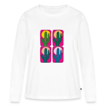 Cactus Mexique 4 plis - T-shirt manches longues Premium bio Femme - blanc - Devant - Julia (174cm)