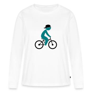 Un cycliste monte sur son vélo - T-shirt manches longues Premium bio Femme - blanc - Devant - Julia (174cm)