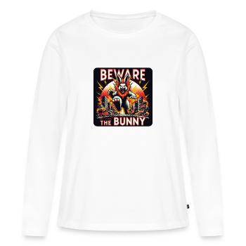Attention à la catastrophe du lapin - T-shirt manches longues Premium bio Femme - blanc - Devant - Julia (174cm)