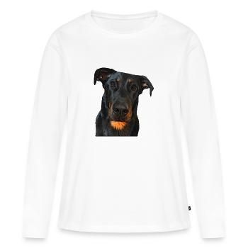 Blick auf den Beauceron - Frauen Premium Bio Langarmshirt - Weiß - Vorne - Julia (174cm)