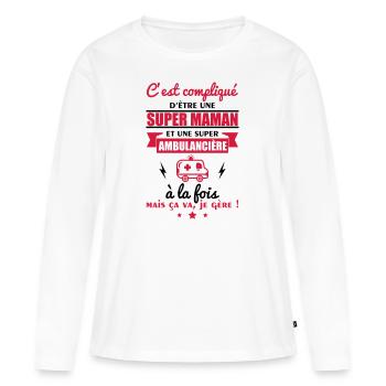 compliqué ambulancière,cadeau ambulancière - T-shirt manches longues Premium bio Femme - blanc - Devant - Julia (174cm)