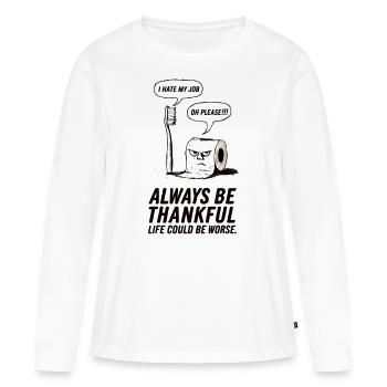 Brosse à dents drôle Papier toilette chemise - T-shirt manches longues Premium bio Femme - blanc - Devant - Julia (174cm)
