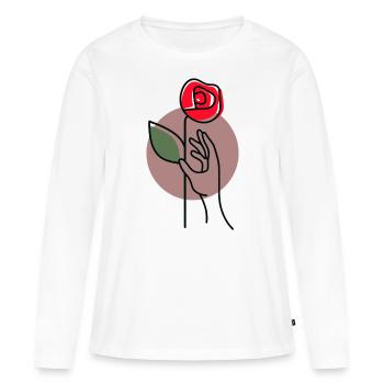 Reach for the Rose – Symbolic Line Art Motif - Women's Premium Organic Long Sleeve Shirt - white - Front - Julia (174cm)
