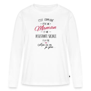 maman et Assistante sociale - T-shirt manches longues Premium bio Femme - blanc - Devant - Julia (174cm)
