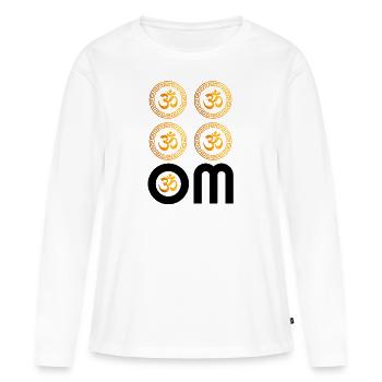 Or OM, Om, Om hindou, Symbole Om, Yoga, OM - T-shirt manches longues Premium bio Femme - blanc - Devant - Julia (174cm)