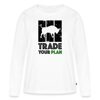 TRADE YOUR PLAN Bull Trader - T-shirt manches longues Premium bio Femme - blanc - Devant - Julia (174cm)