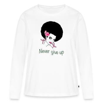 Octobre rose sensibilisation cancer du sein - T-shirt manches longues Premium bio Femme - blanc - Devant - Julia (174cm)