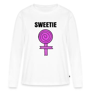 Bonbons sucrés disant bonbons sucrés - T-shirt manches longues Premium bio Femme - blanc - Devant - Julia (174cm)