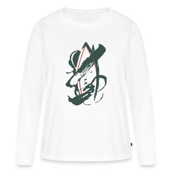 Abstraction Géométrique en Vert & Orange - T-shirt manches longues Premium bio Femme - blanc - Devant - Julia (174cm)