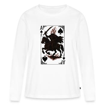 Carte Chevalier sur Coursier Enflammé - T-shirt manches longues Premium bio Femme - blanc - Devant - Julia (174cm)