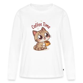 Chaton Café Moment Doux - T-shirt manches longues Premium bio Femme - blanc - Devant - Julia (174cm)