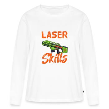 Compétences laser Art drôle de blaster de jeu - T-shirt manches longues Premium bio Femme - blanc - Devant - Julia (174cm)
