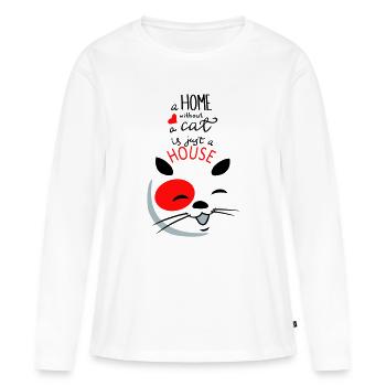 Cœur de chat souriant - T-shirt manches longues Premium bio Femme - blanc - Devant - Julia (174cm)