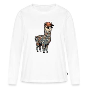 Alpaga tatoué - T-shirt manches longues Premium bio Femme - blanc - Devant - Julia (174cm)