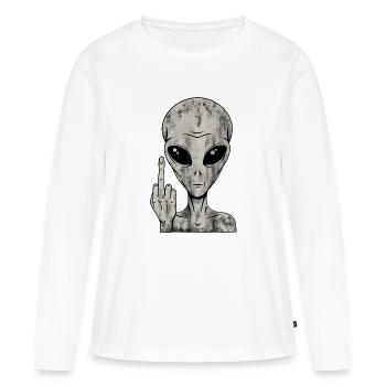 Extraterrestre va te faire foutre – Doigt d’honneur - T-shirt manches longues Premium bio Femme - blanc - Devant - Julia (174cm)