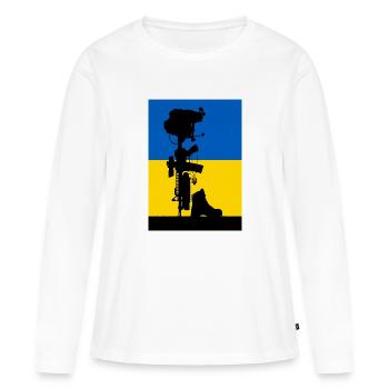 Ukraine konflikt Denkmal ukrainische Flagge wappen - Frauen Premium Bio Langarmshirt - Weiß - Vorne - Julia (174cm)