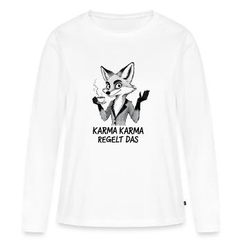 Karma Fuchs – Lustiges Spruch für Schlaue - Frauen Premium Bio Langarmshirt - Weiß - Vorne - Julia (174cm)