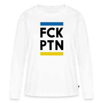 FCK PTN Pas de guerre Ukraine Russie contre guerre - T-shirt manches longues Premium bio Femme - blanc - Devant - Julia (174cm)