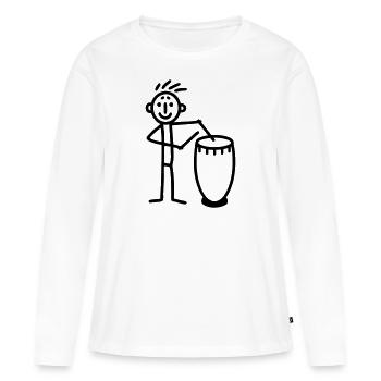 Le batteur joue congas Djembe - T-shirt manches longues Premium bio Femme - blanc - Devant - Julia (174cm)