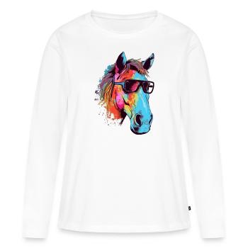 René le cheval - T-shirt manches longues Premium bio Femme - blanc - Devant - Julia (174cm)