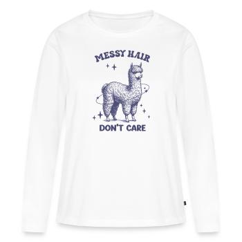 Messy Hair Don't Care Lustiges Alpaka - Frauen Premium Bio Langarmshirt - Weiß - Vorne - Julia (174cm)