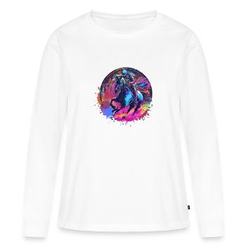 Équitation,Équitation,Course,Équitation,Tournoi d’équitation - T-shirt manches longues Premium bio Femme - blanc - Devant - Julia (174cm)