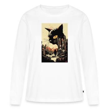 Katze Japan Monster Stadt Anime Hochhäuser - Frauen Premium Bio Langarmshirt - Weiß - Vorne - Julia (174cm)