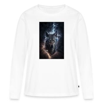 Wolf Blitz Donner Epic Cool Episch Wölfe - Frauen Premium Bio Langarmshirt - Weiß - Vorne - Julia (174cm)